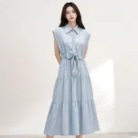 【重百优选】马克华菲休闲百搭蓝色条纹连衣裙女长裙 F52028A198