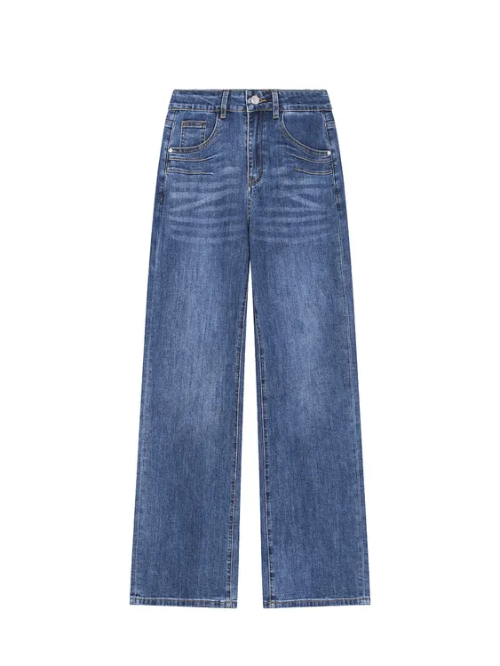 913蓝色新款加厚加绒显瘦休闲冬款中腰直筒牛仔裤