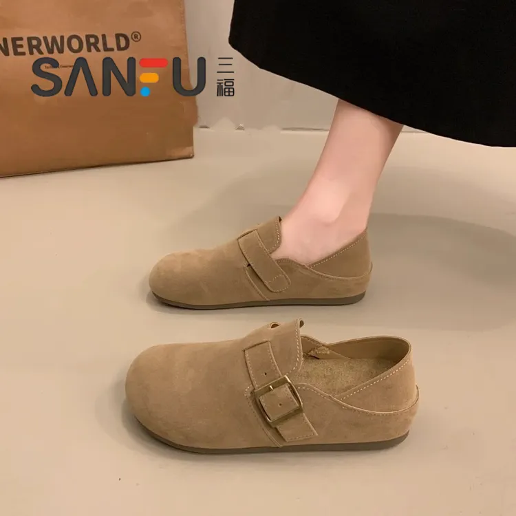 三福新款两穿勃肯鞋2025秋冬季平底防滑博肯单鞋一脚蹬包头懒人鞋