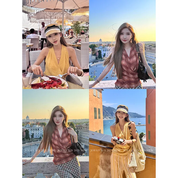 【CHASING LIGHT】|南法挂脖|v领挂脖无袖衬衫 C1585