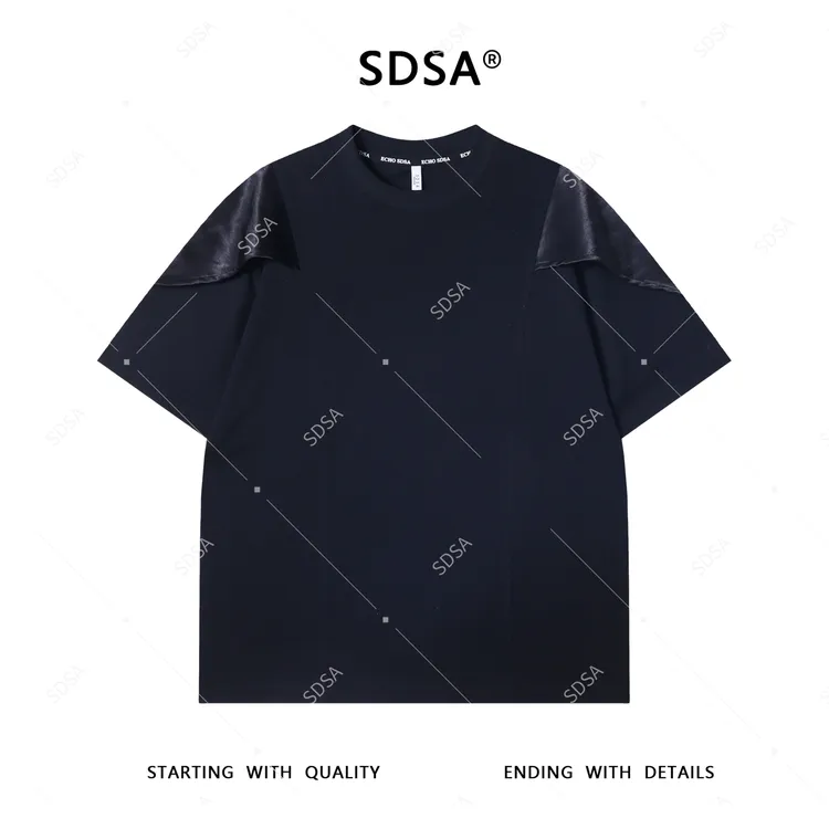 夏季高级感新款男士痞帅拼接圆领短袖T恤简约显瘦百搭宽松上衣