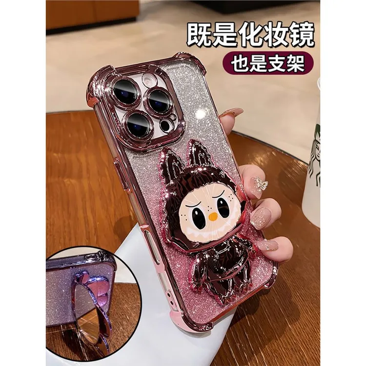 镜子支架适用苹果16手机壳卡通防摔iphone15镜头膜14防摔13卡通