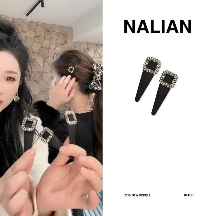 韩系气质方钻ins发夹黑色网红发卡