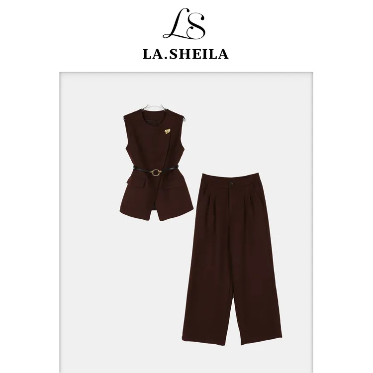 LA.Sheila无袖腰带马甲+高腰阔腿裤套装253-TZ/1013-5369