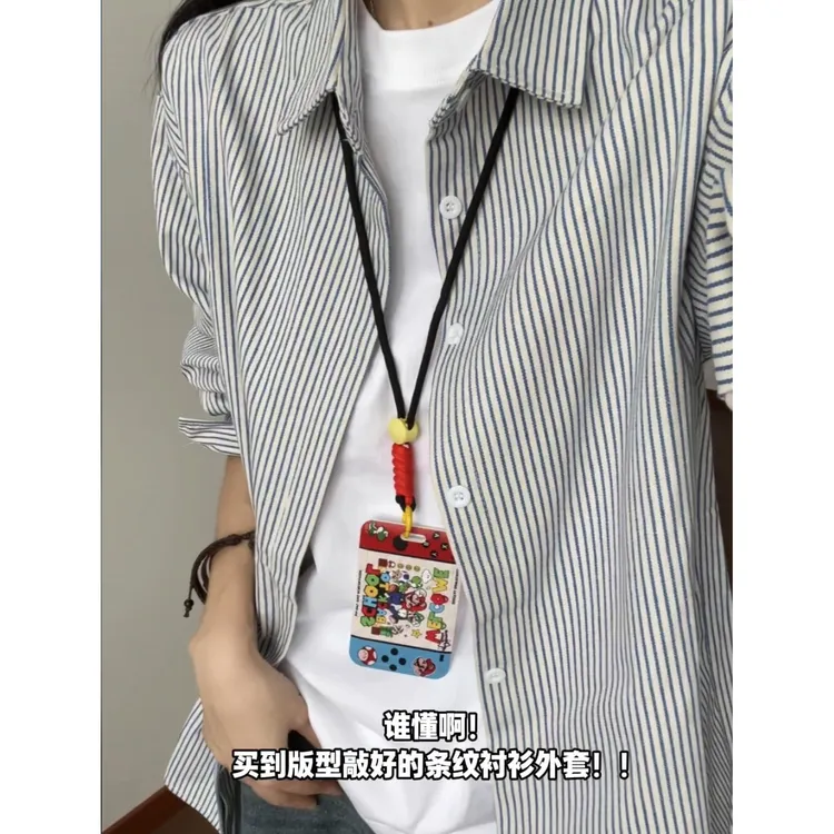 【现货】青少年感条纹长袖衬衫男春秋上衣休闲宽松复古衬衣外套百搭