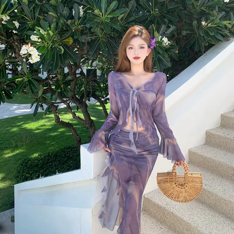 胖妹妹大码比基尼四件套泳衣女夏高腰显瘦泳衣女款2025新款网红款