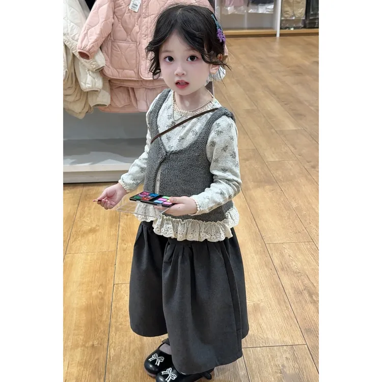 女童秋季套装2025新款宝宝洋气针织吊带衫碎花打底阔腿裤