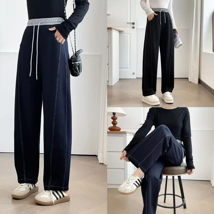 大码女装宽松遮肉高腰弹力洋气阔腿弯刀长裤8213（100-200斤）