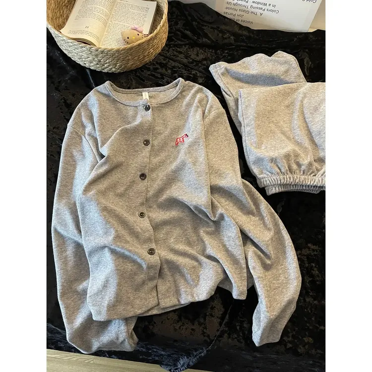 韩系简约可爱小狗刺绣德绒睡衣女款秋冬季保暖长袖长裤家居服套装