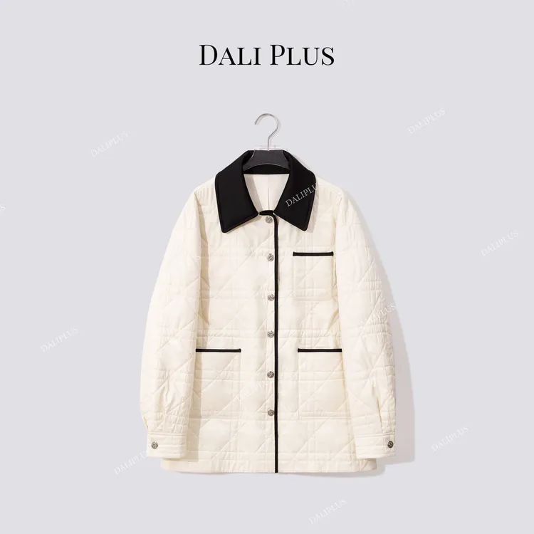 DALI PLUS“黑白绵羊服”绗内里绸缎高密菱格外套-D5CH5049-1