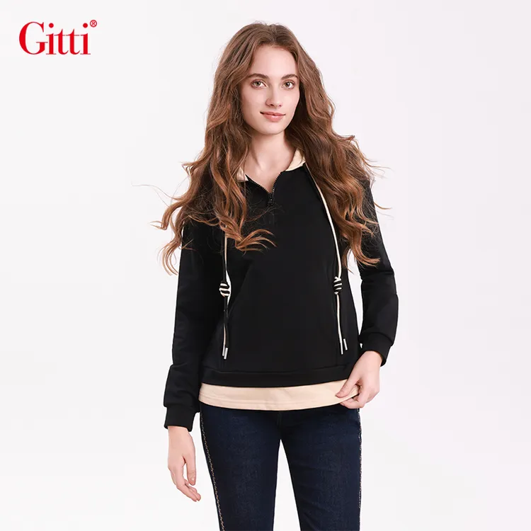 卫衣女连帽撞色拼接宽松显瘦休闲百搭上衣女G255293