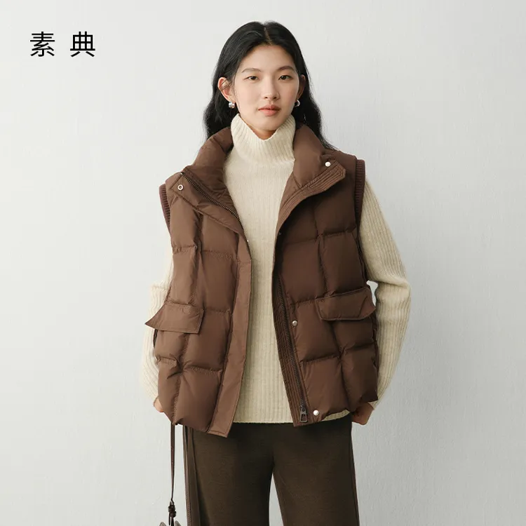 素典【奶酪软包】白鸭绒羽绒马甲女冬季外穿立领宽松加厚外套5402