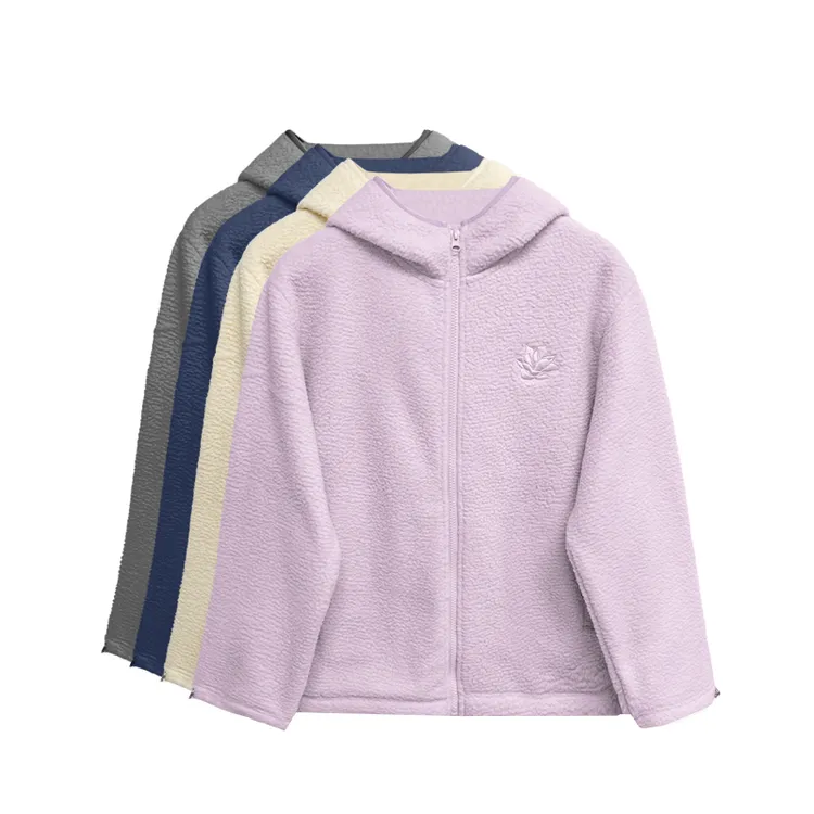 【橙庐】501021原创玉兰花刺绣锁温摇粒绒连帽外套 秋冬春女士时尚