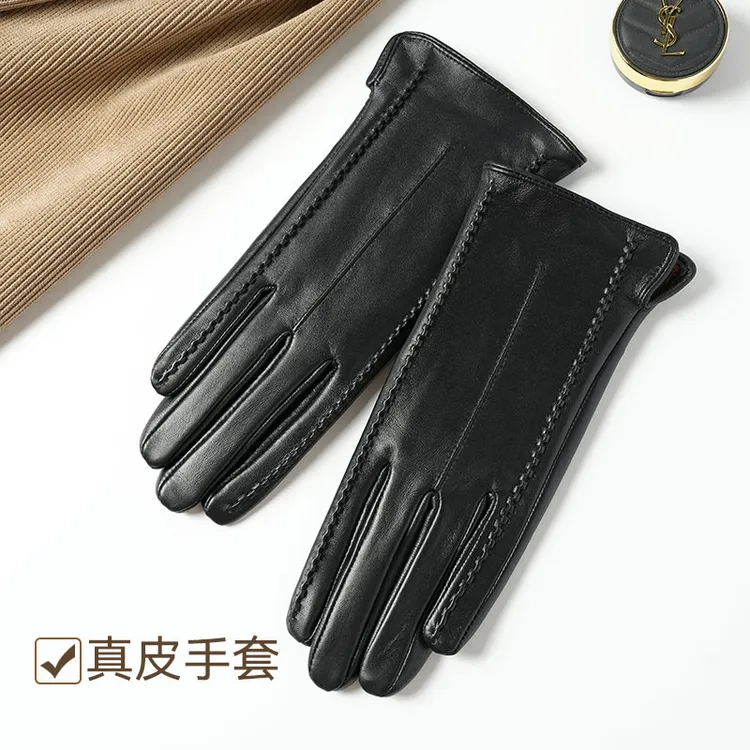 真皮手套女秋冬小羊皮触屏加绒加厚保暖开车骑车防风修手优雅复古