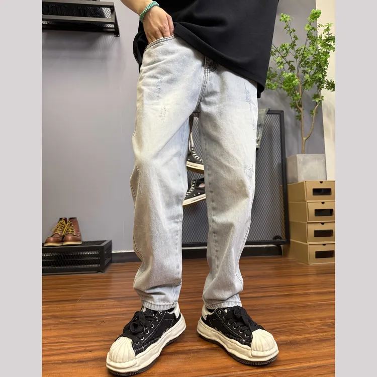 简约浅色百搭复古牛仔裤男士高街宽松锥形美式潮牌长裤C916-1