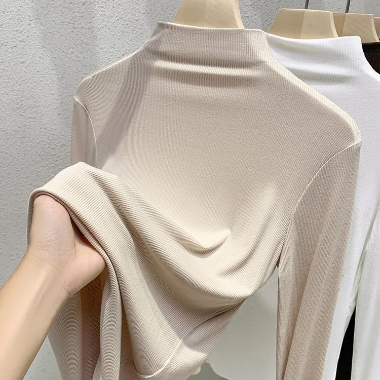 儿童半高领打底衫春秋莫代尔男女中大童正肩长袖t恤黑色内搭上衣