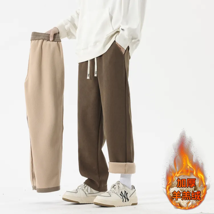 官方正品男士冬季灯芯绒阔腿裤2025新款宽松直筒男裤加绒休闲裤男