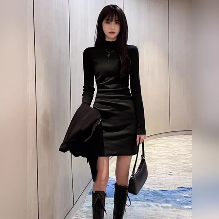 黑色修身包臀裙显瘦裙子女秋冬爆款2025新款连衣裙高级感小黑裙