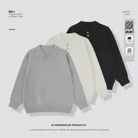 BoyHe 男士高密厚实老钱风小翻领毛衣宽松POLO领针织衫cleanfit