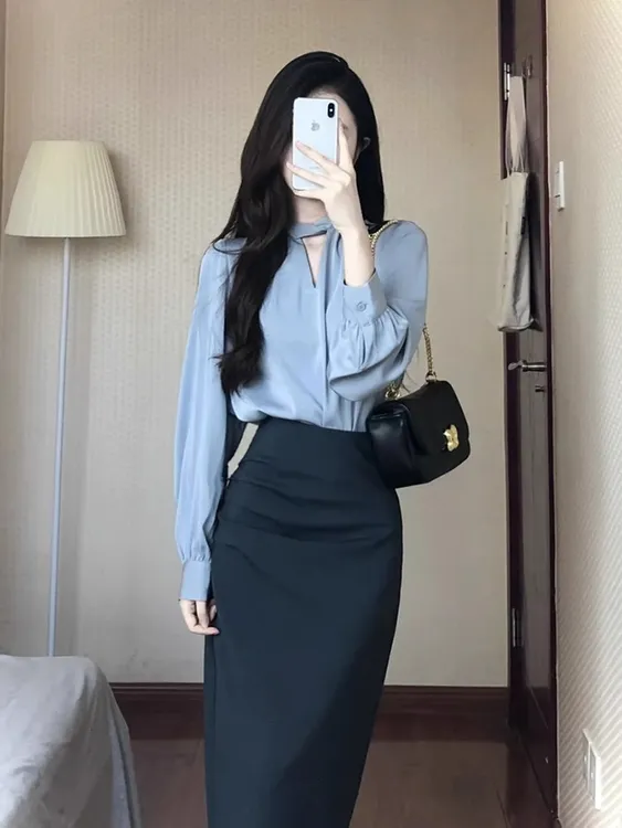 春秋女装2025新款高级感通勤职业衬衫半身裙时尚气质小众两件套装