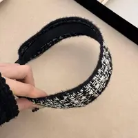 秋冬毛绒小香风宽边发箍黑白气质优雅女式高颅顶发带头箍