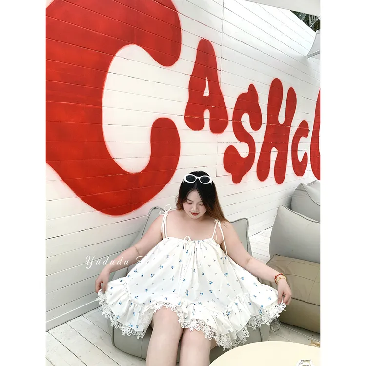 鱼嘟嘟【日不落】娜扎同款微胖大码女装夏季新款大摆吊带宽松上衣