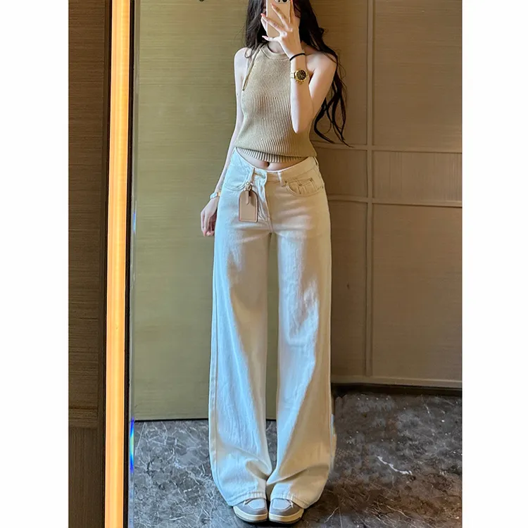低腰不贴腿阔腿牛仔裤女2025秋季新款慵懒风显瘦显腿细垂感拖地裤