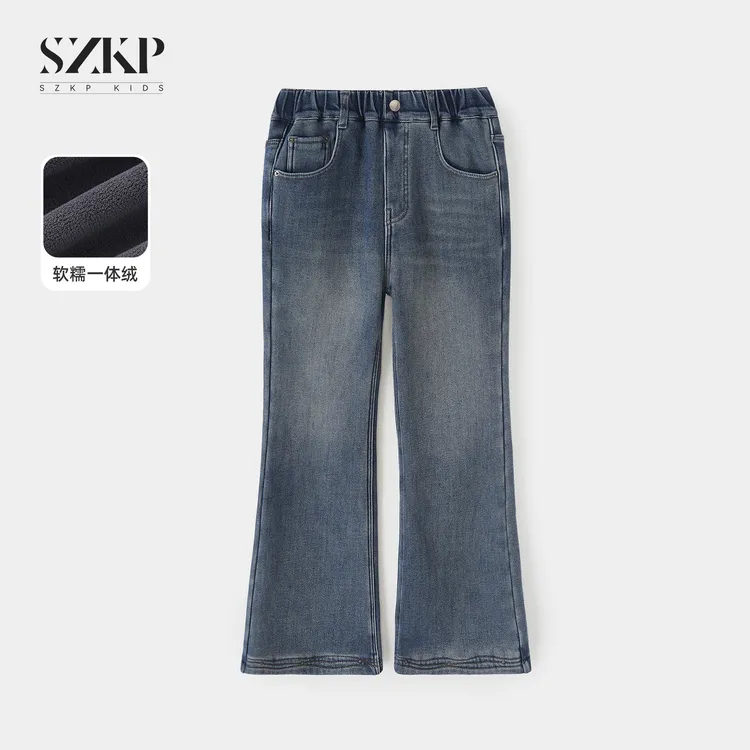 SZKP冬季新款女童保暖裤子中大童休闲儿童微喇牛仔裤JMKD556627