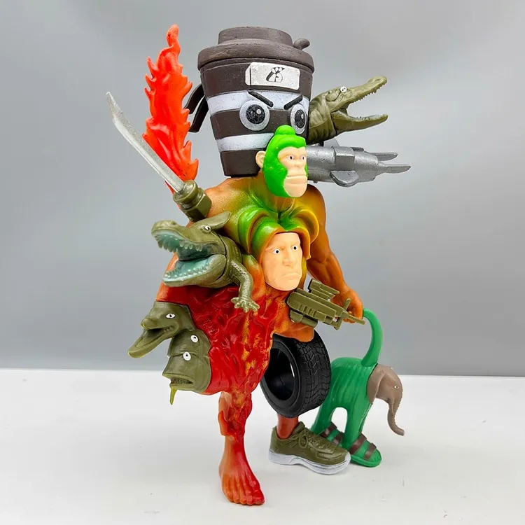 融合版外国山海经原始人五帝王缝合怪手办模型tungtung拼装玩具AI