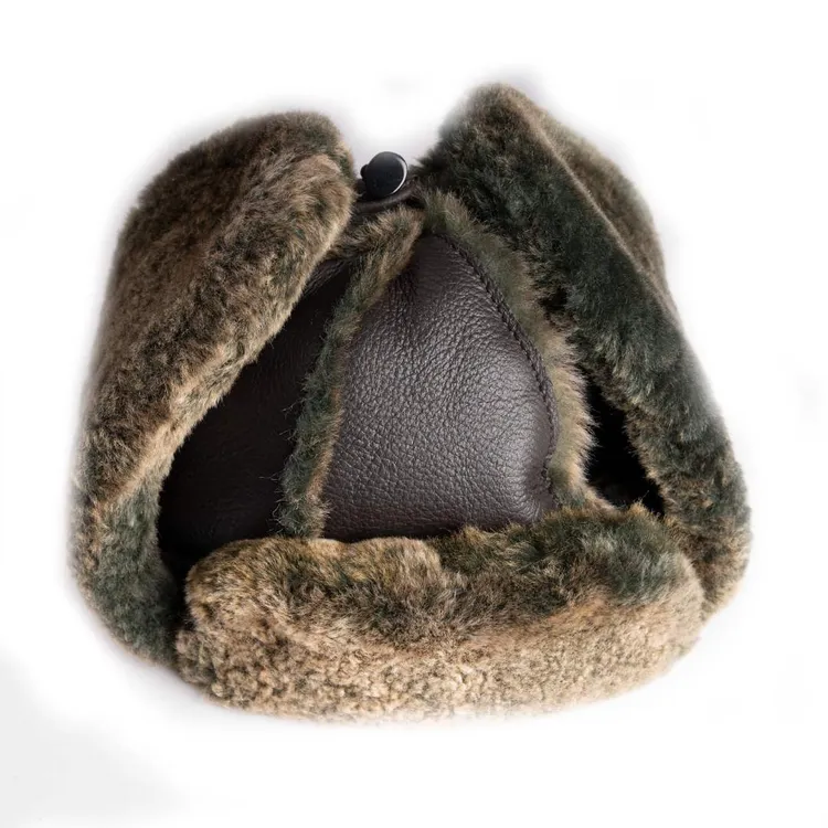 冬季加厚圆顶钓鱼帽极简风皮毛一体冬天雷锋帽帽子