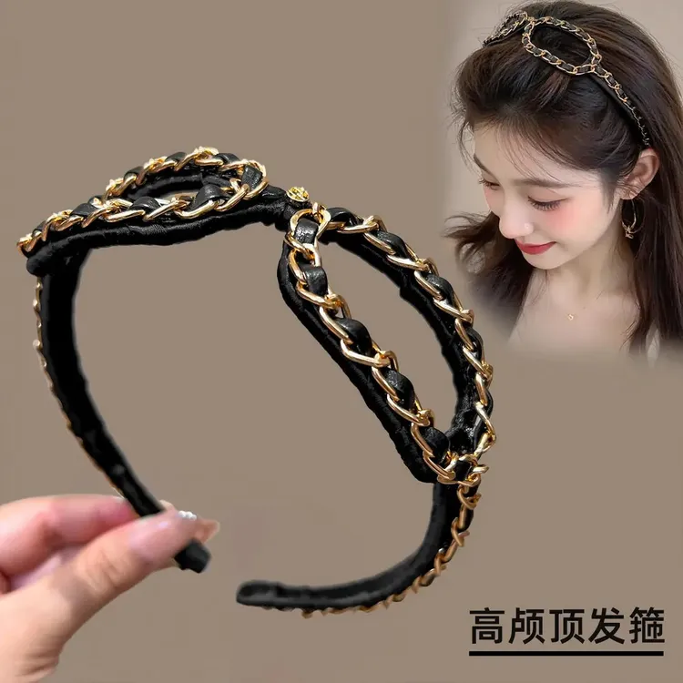 复古小香风眼镜发箍女士时尚高级感金属链条装饰碎发神器头箍发卡商品图