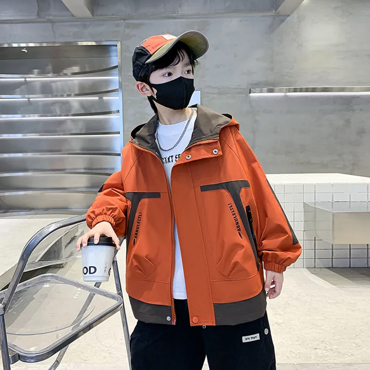 儿童装男童春秋冬风衣外套2025新款韩版拼色连帽夹克洋气潮酷上衣