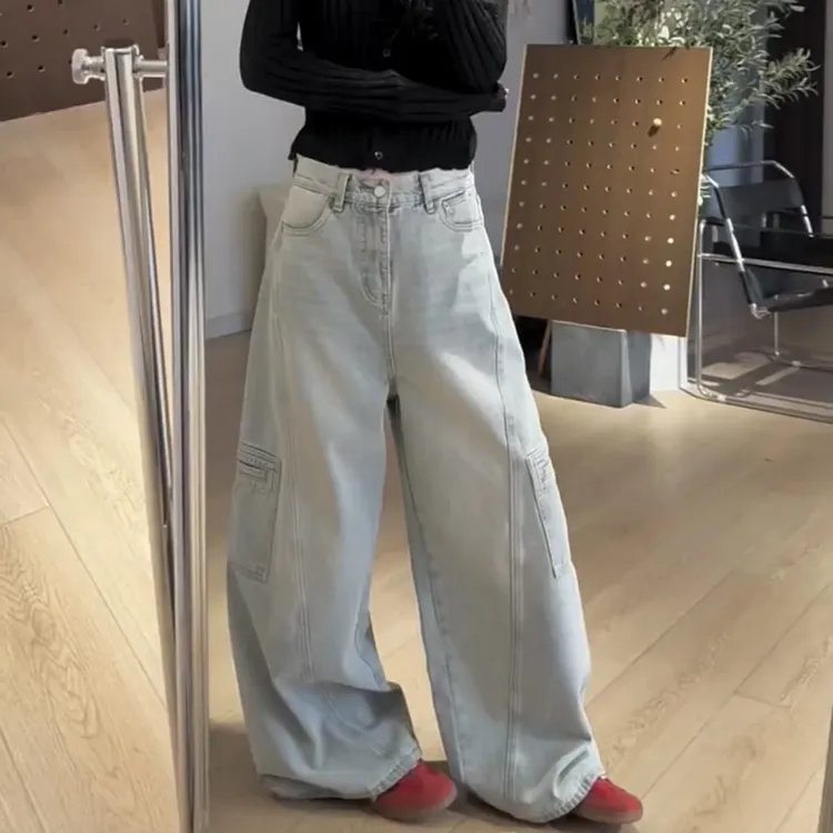 春季高腰显瘦大码阔腿裤春季百搭新款别致阔腿牛仔裤