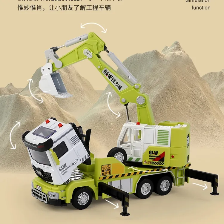 城市工程车儿童玩具合金版声光回力仿真重卡汽车模型绿色挖掘机
