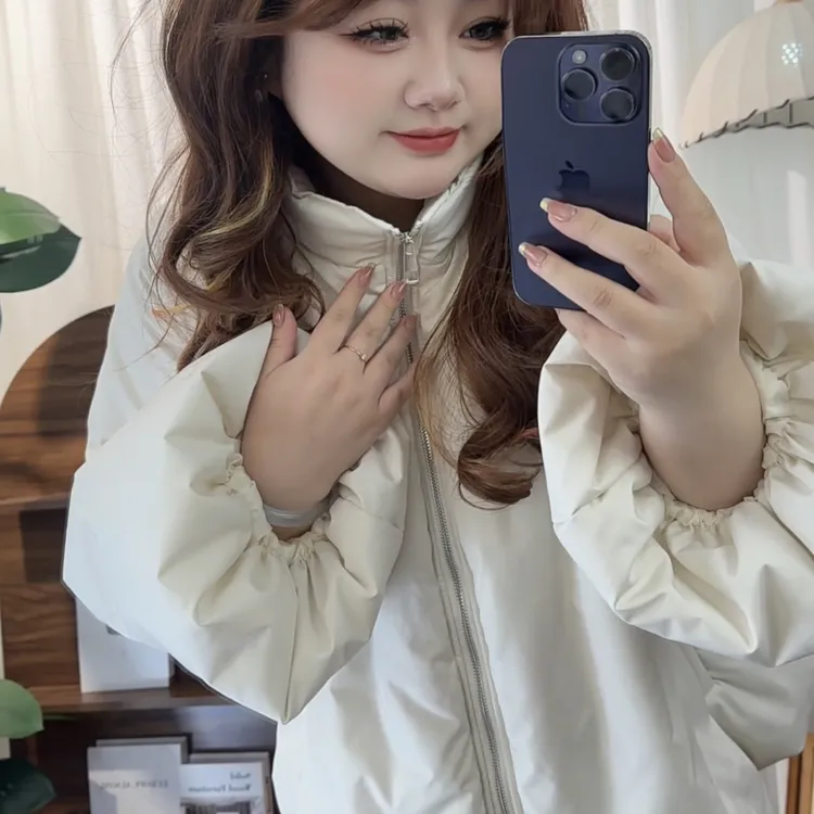 韩版时尚泡泡袖棉衣外套女装冬季新款加厚高级感花苞显瘦棉服