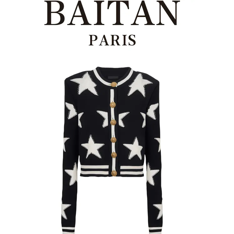 小香风气质拼色垫肩针织衫女2025早春新款高级感上衣长袖针织衫