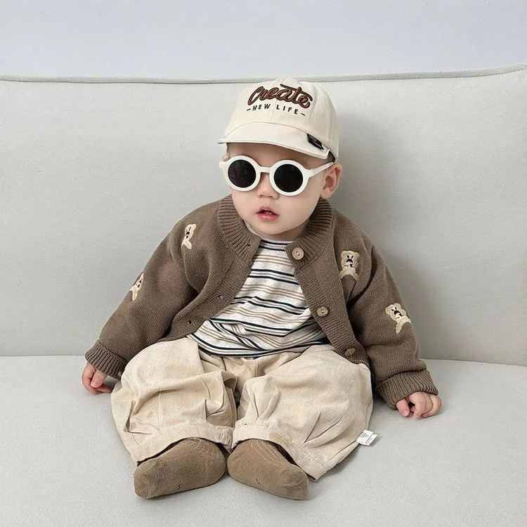 韩国男女童针织衫外套宝宝2025春装新款儿童韩版卡通小熊毛衣开