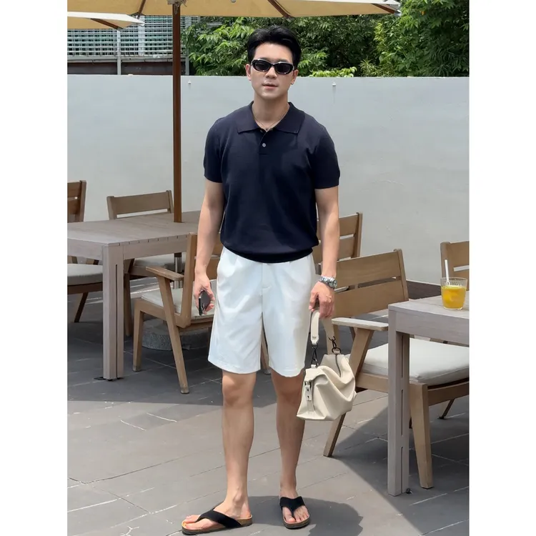 『云垂夏寂 极简亲肤』轻奢老钱松弛莱赛尔亚麻混纺休闲针织POLO