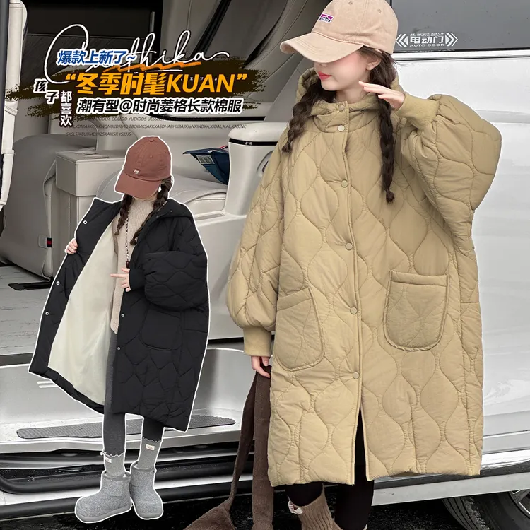 2025女童新款加厚外套中大童时髦长款棉衣儿童洋气韩版棉袄棉服潮