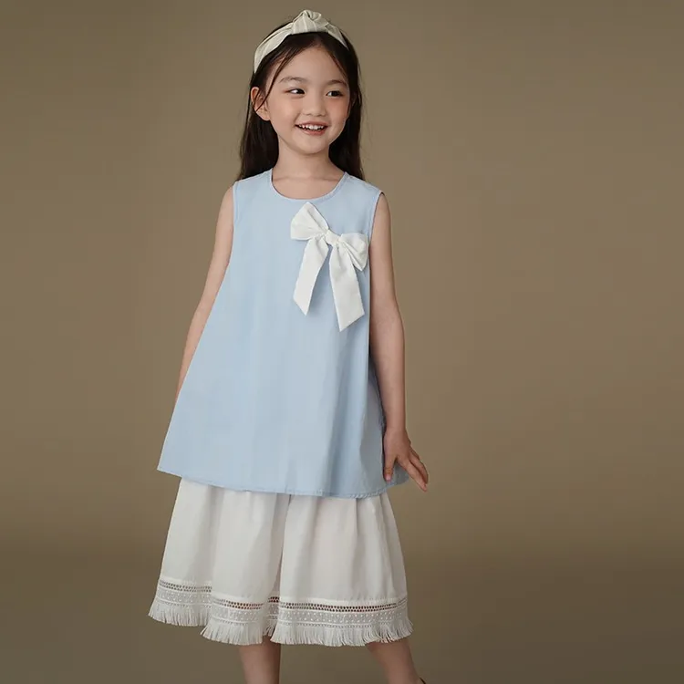 哈齿童装儿童夏装新款甜美蝴蝶结假两件连衣裙女童背心裙凉感透气