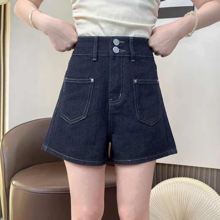 夏季牛仔短裤丹宁蓝梨形身材高腰双扣女装显瘦显高韩版休闲E005