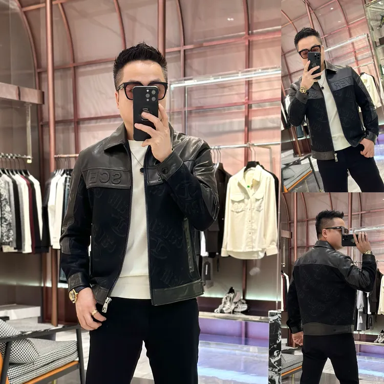 <发现者Fxz>“羊毛混纺”拼接山羊皮翻领轻奢极简男士羽绒服VE42025