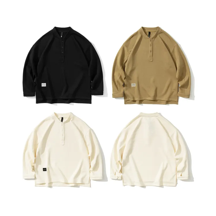 重磅亨利领长袖户外宽松卫衣百搭男士套头不规则休闲情侣上衣 311