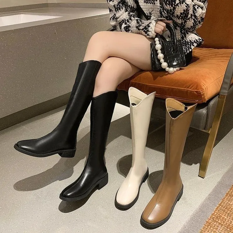 女不过膝长靴2025秋冬新款长筒靴西部牛仔靴v口骑士靴显瘦高筒靴