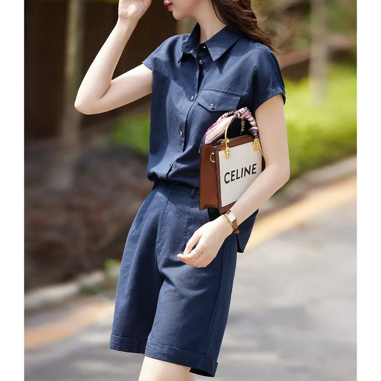 现货简约衬衫职业套装女2025新款夏季时尚通勤气质短裤两件套