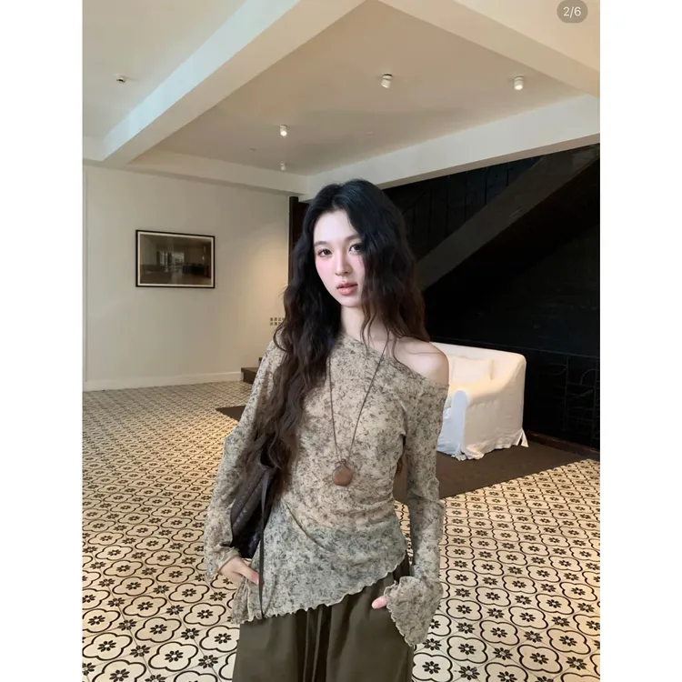 韩系辣妹穿搭套装晕染不规则长袖针织衫女装秋季抽绳休闲裤两件套