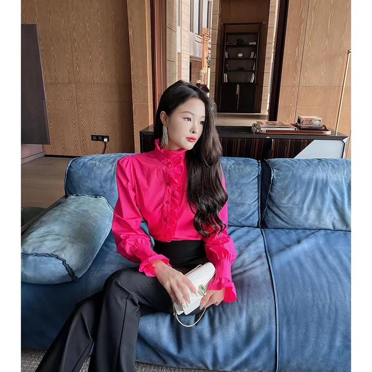 格润雅气质宽松长袖荷叶边衬衫2025年新款时尚女神范设计感上衣女
