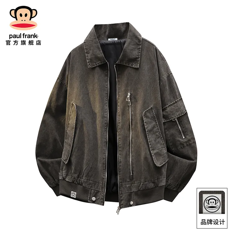 PaulFrank/大嘴猴复古潮牌工装夹克男士秋冬新款宽松翻领牛仔外套