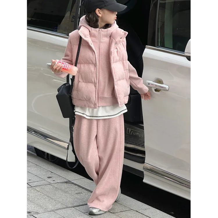 K30027孙小美韩系女童棉马甲套装2025新款秋冬加绒加厚儿童三件套