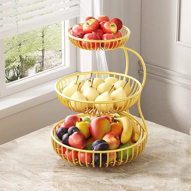 客厅茶几水果盘零食摆放收纳架家用餐桌铁艺置物架创意多层水果篮